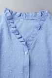 Work Daily Solid Buckle V Neck Tops