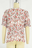 Elegant Floral Flounce Printing O Neck T-Shirts