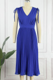 Sexy Elegant Solid Frenulum Fold V Neck Pleated Dresses