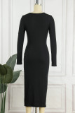 Sexy Casual Solid Hollowed Out O Neck Wrapped Skirt Dresses
