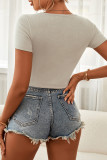 Sweet Simplicity Solid Fold O Neck T-Shirts