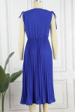 Sexy Elegant Solid Frenulum Fold V Neck Pleated Dresses