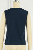 Casual Basis Solid Ripped O Neck T-Shirts