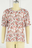 Elegant Floral Flounce Printing O Neck T-Shirts