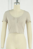 Sweet Simplicity Solid Fold O Neck T-Shirts