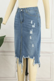 Casual Street Solid Make Old Slit Without Belt Regular Type A Solid Color Bottoms