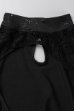 Sexy Elegant Solid Lace Sequined Mandarin Collar Wrapped Skirt Dresses