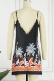 Casual Vacation Print Patchwork V Neck One Step Skirt Dresses