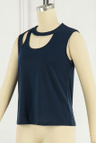 Casual Basis Solid Ripped O Neck T-Shirts
