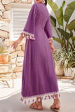 Casual College Vacation Solid Tassel Without Belt O Neck A Line Dresses