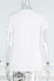 Casual Simplicity Solid Hollowed Out O Neck T-Shirts