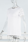 Casual Simplicity Solid Hollowed Out O Neck T-Shirts
