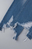 Casual Street Solid Ripped Make Old High Waist Regular Denim Jeans