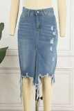 Casual Street Solid Make Old Slit Without Belt Regular Type A Solid Color Bottoms