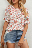 Elegant Floral Flounce Printing O Neck T-Shirts