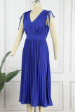Sexy Elegant Solid Frenulum Fold V Neck Pleated Dresses