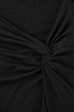Sexy Casual Solid Hollowed Out O Neck Wrapped Skirt Dresses