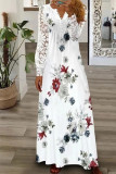 Plus Size Casual Floral Lace Patchwork V Neck Princess Dresses