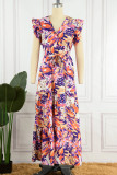 Sweet Elegant Print Patchwork V Neck Sleeveless Dress Dresses