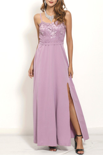 Sweet Formal Solid Lace Slit Sling Dress Dresses