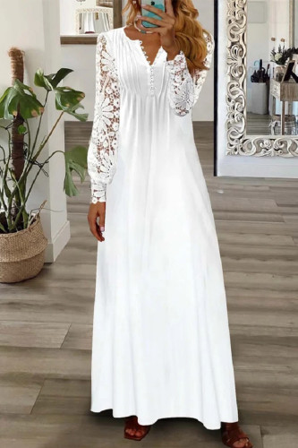 Plus Size Casual Floral Lace Patchwork V Neck Princess Dresses
