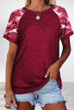 Casual Street Camouflage Print Patchwork O Neck T-Shirts