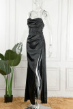 Celebrities Formal Solid Slit U Neck Evening Dress Dresses