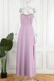 Sweet Formal Solid Lace Slit Sling Dress Dresses