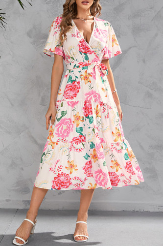 Sweet Elegant Not Positioning Printed Frenulum V Neck A Line Dresses