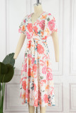 Sweet Elegant Not Positioning Printed Frenulum V Neck A Line Dresses