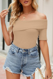 Casual Simplicity Solid Asymmetrical Off the Shoulder T-Shirts