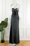 Celebrities Formal Solid Slit U Neck Evening Dress Dresses