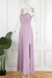 Sweet Formal Solid Lace Slit Sling Dress Dresses
