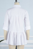 Work Daily Solid Buckle Turndown Collar Tops
