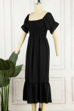 Sweet Elegant Solid Flounce U Neck A Line Short Sleeve Dress
