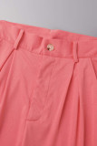 Casual Simplicity Solid Pocket Buttons Square Collar Nine Points Sleeve Two Pieces