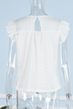Casual Work Solid Hollowed Out V Neck Tops