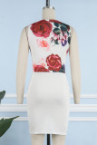 Sexy Elegant Print Patchwork V Neck Pencil Skirt Dresses