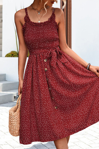 Sweet Elegant Polka Dot Buckle U Neck A Line Dresses