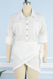 Casual Simplicity Solid Buckle Asymmetrical Long Sleeve Two Pieces