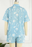 Casual Daily Print Pocket Turndown Collar Short Sleeve Two Pieces