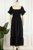 Sweet Elegant Solid Flounce U Neck A Line Short Sleeve Dress