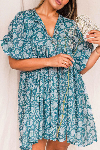 Street Vacation Floral Frenulum V Neck Beach Dress Dresses