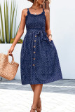 Sweet Elegant Polka Dot Buckle U Neck A Line Dresses