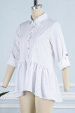 Work Daily Solid Buckle Turndown Collar Tops