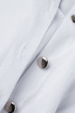 Work Daily Solid Buckle Turndown Collar Tops