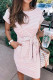 Casual Striped Patchwork With Belt O Neck A Line Dresses