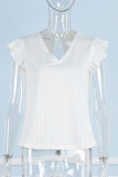 Casual Work Solid Hollowed Out V Neck Tops