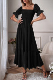 Sweet Elegant Solid Flounce U Neck A Line Short Sleeve Dress