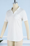Casual Simplicity Solid Pocket Turndown Collar T-Shirts